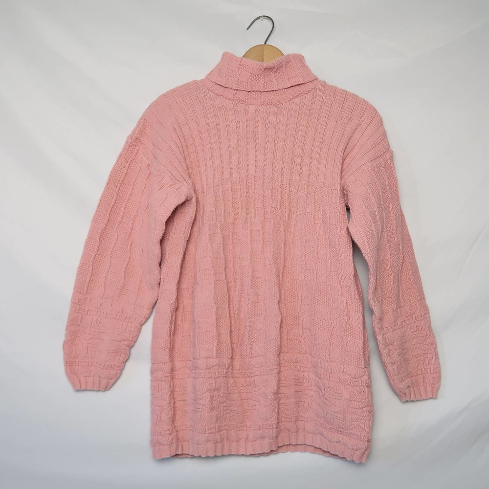 Vintage 90s Partners rose pink ribbed textured knit turtleneck sweater L